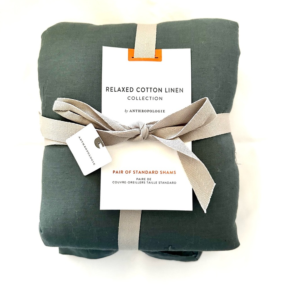 Anthropologie Pair of Relaxed Cotton Linen Shams  - Slate Blue